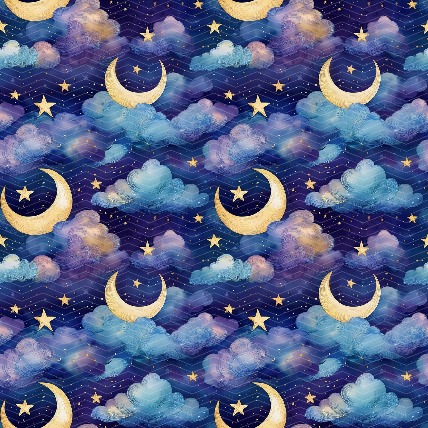 Moons, Stars and Clouds 2 Digital Seamless Pattern