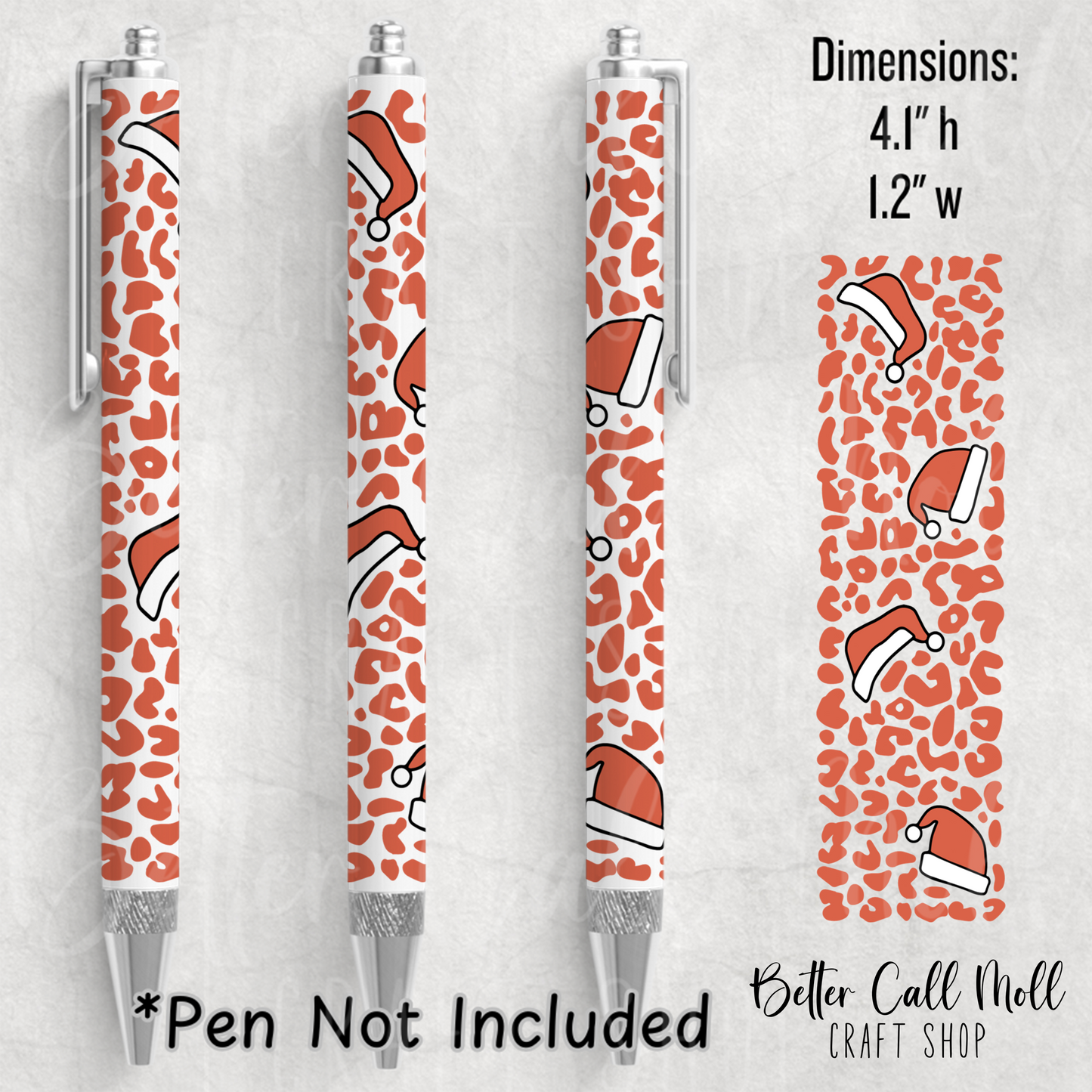 Santa Hat Leopard Print UV DTF Pen Wrap