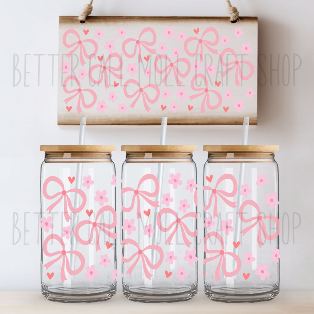 W073 - Pink Bows and Flowers UV DTF 16oz Tumbler Wrap
