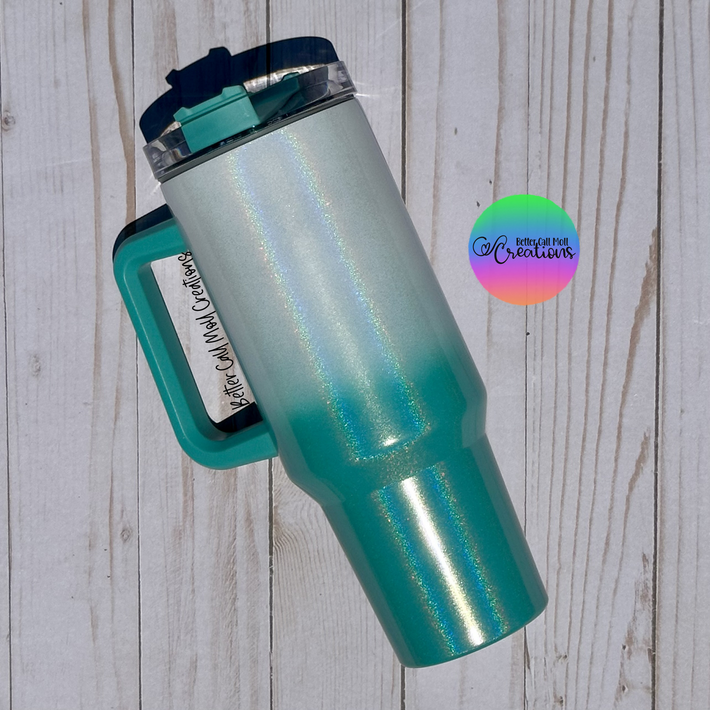 40oz Ombre Holographic Shimmer Handle Sublimation Tumbler