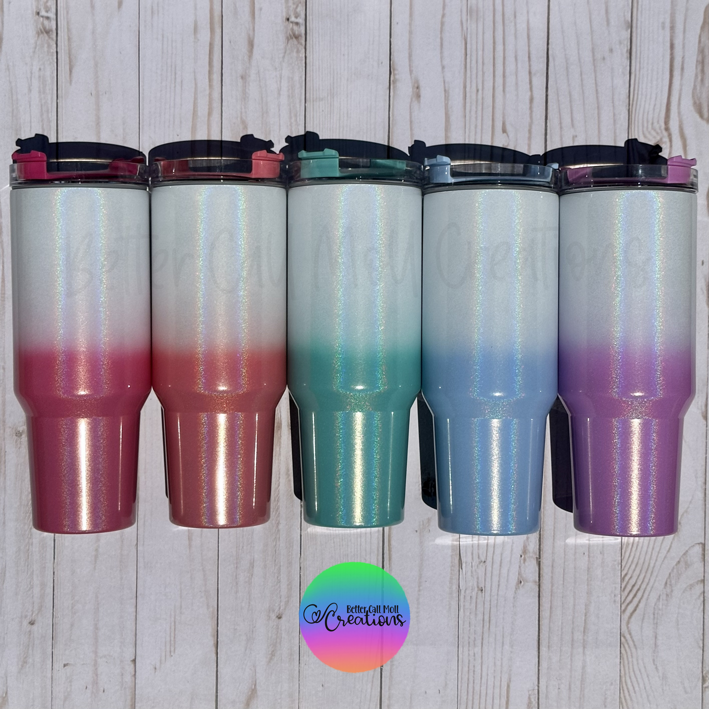 40oz Ombre Holographic Shimmer Handle Sublimation Tumbler