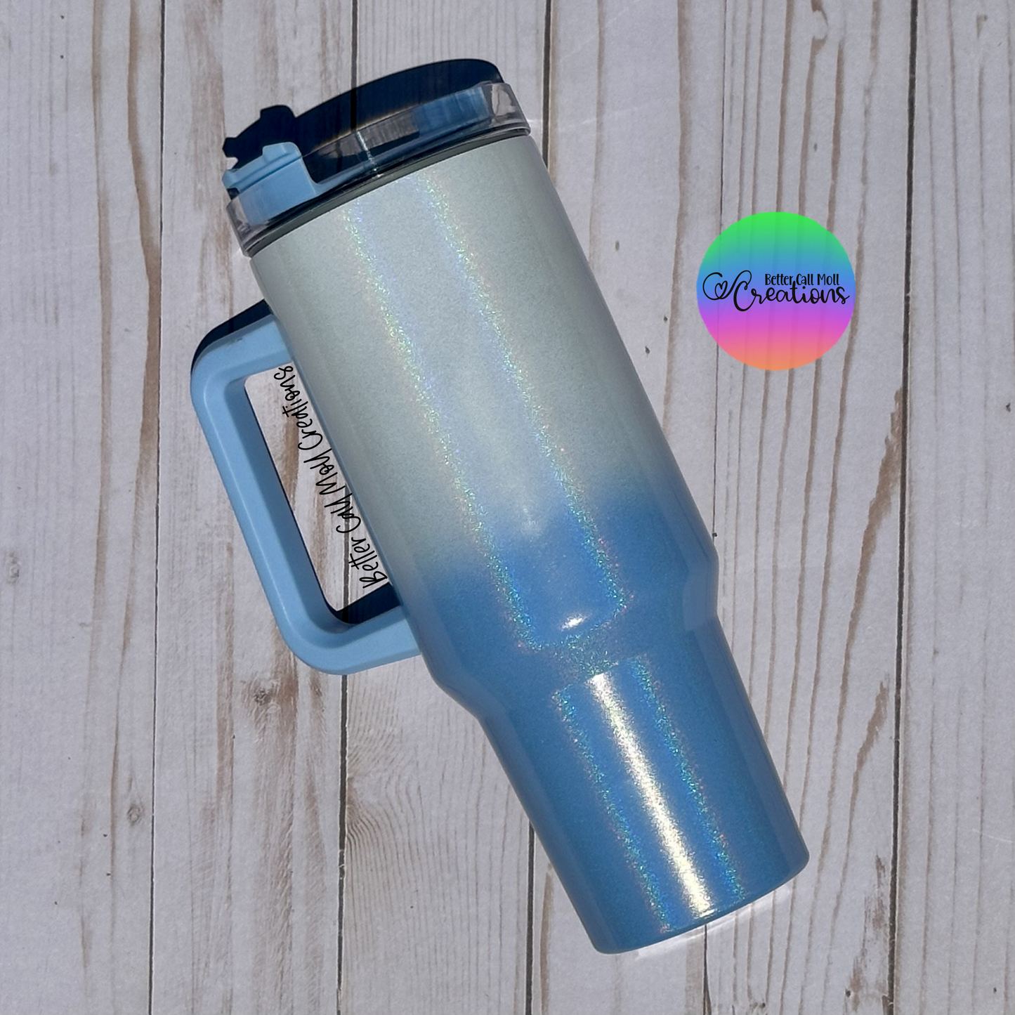 40oz Ombre Holographic Shimmer Handle Sublimation Tumbler