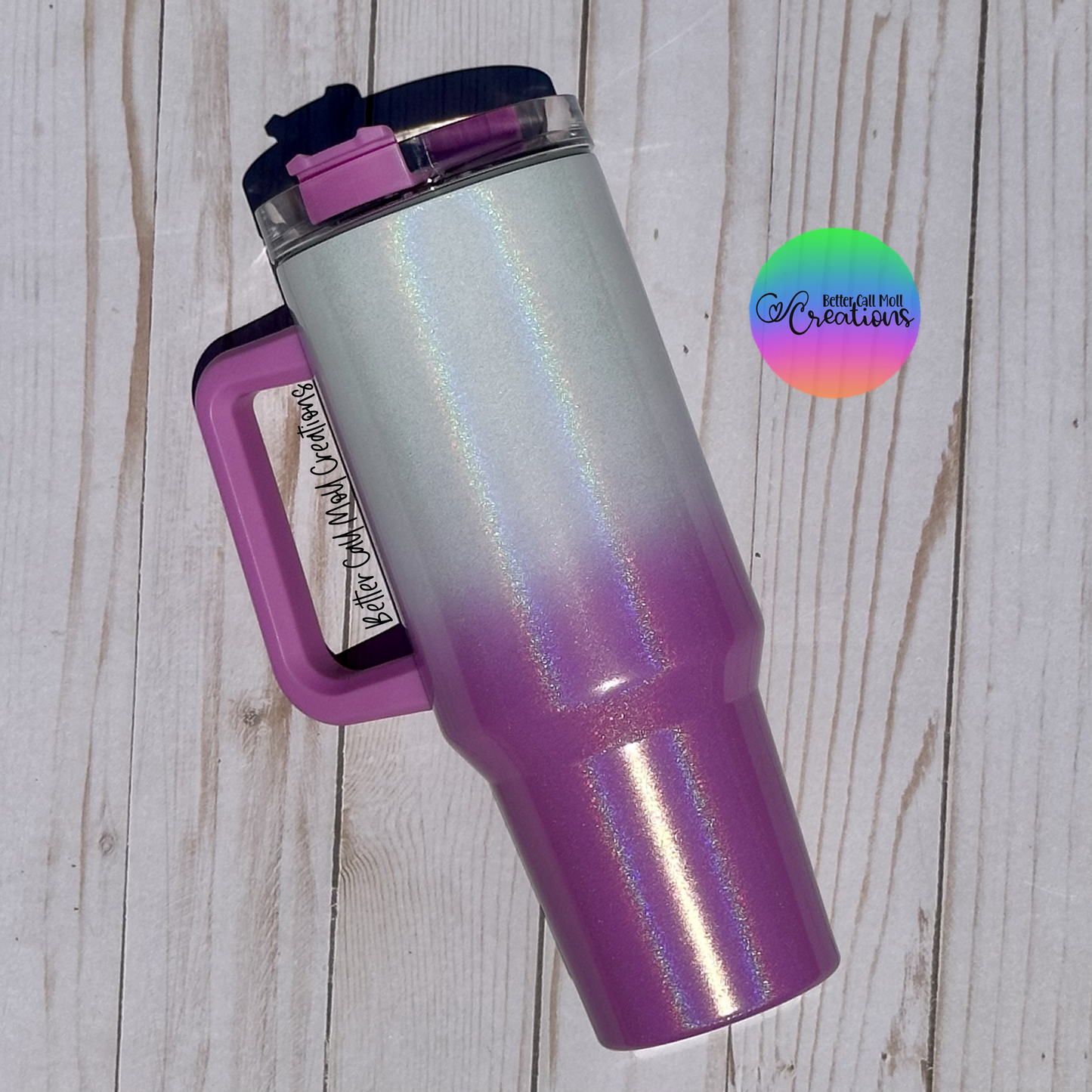 40oz Ombre Holographic Shimmer Handle Sublimation Tumbler