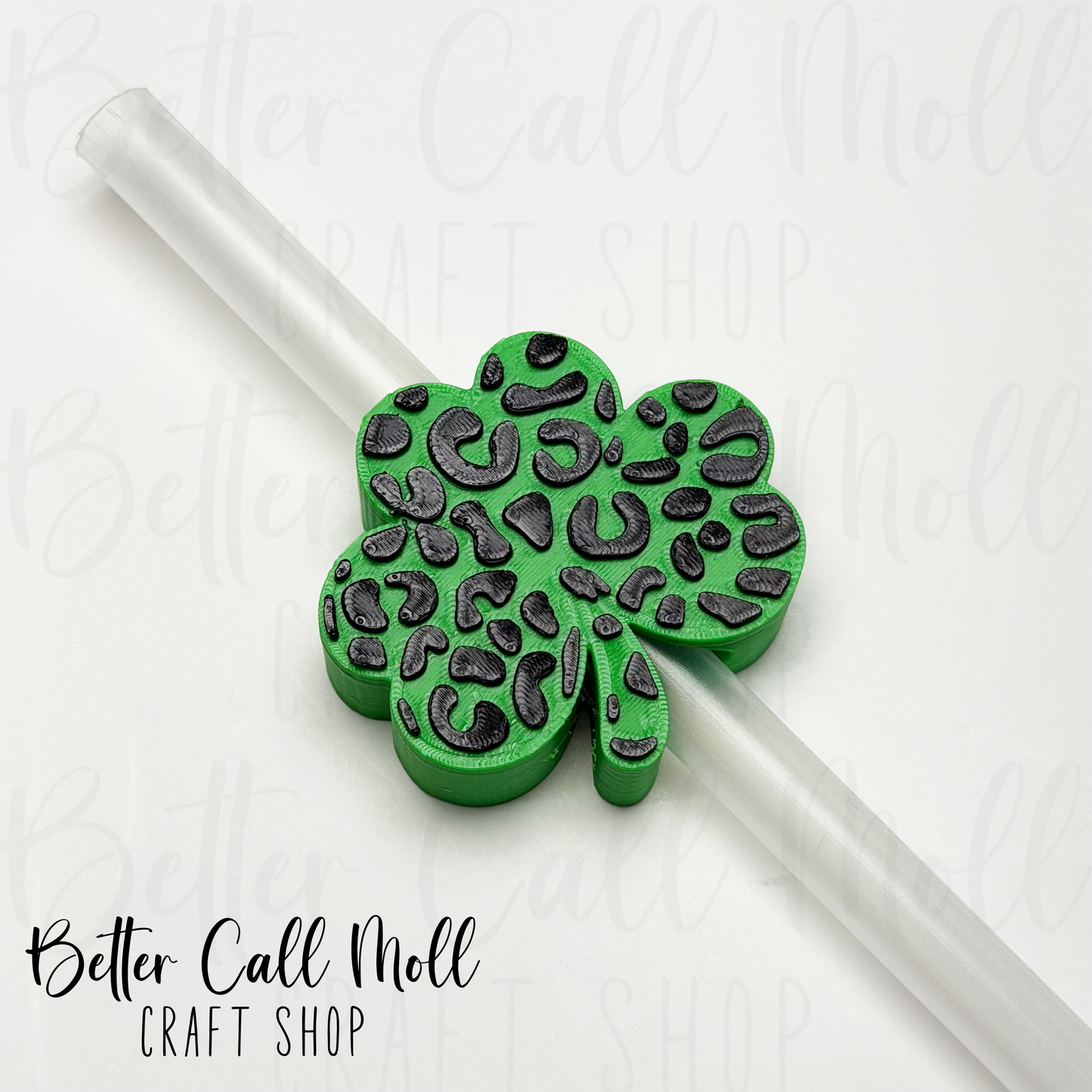 Leopard Print Shamrock 3D Straw Topper