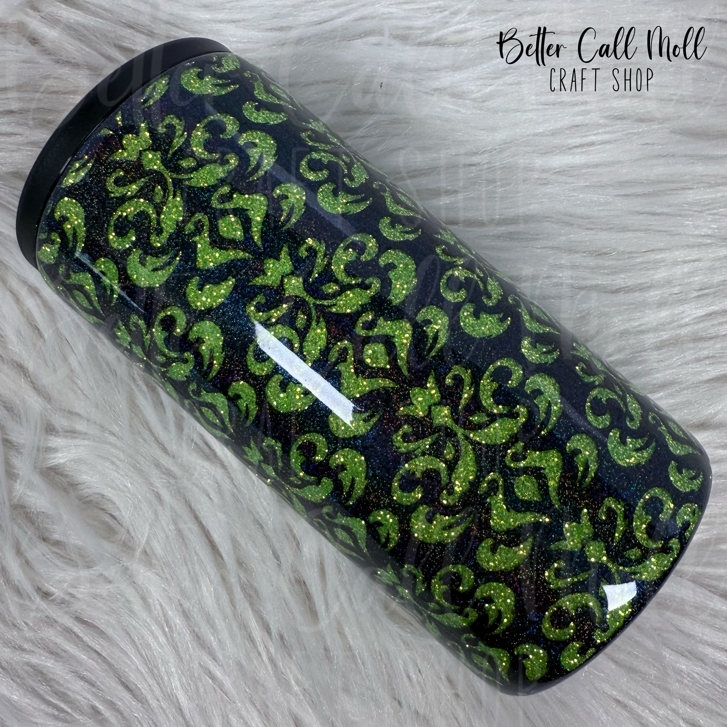 Slim Can Cooler Glitter Demask Insulated Stainless Steel Coated Tumbler
