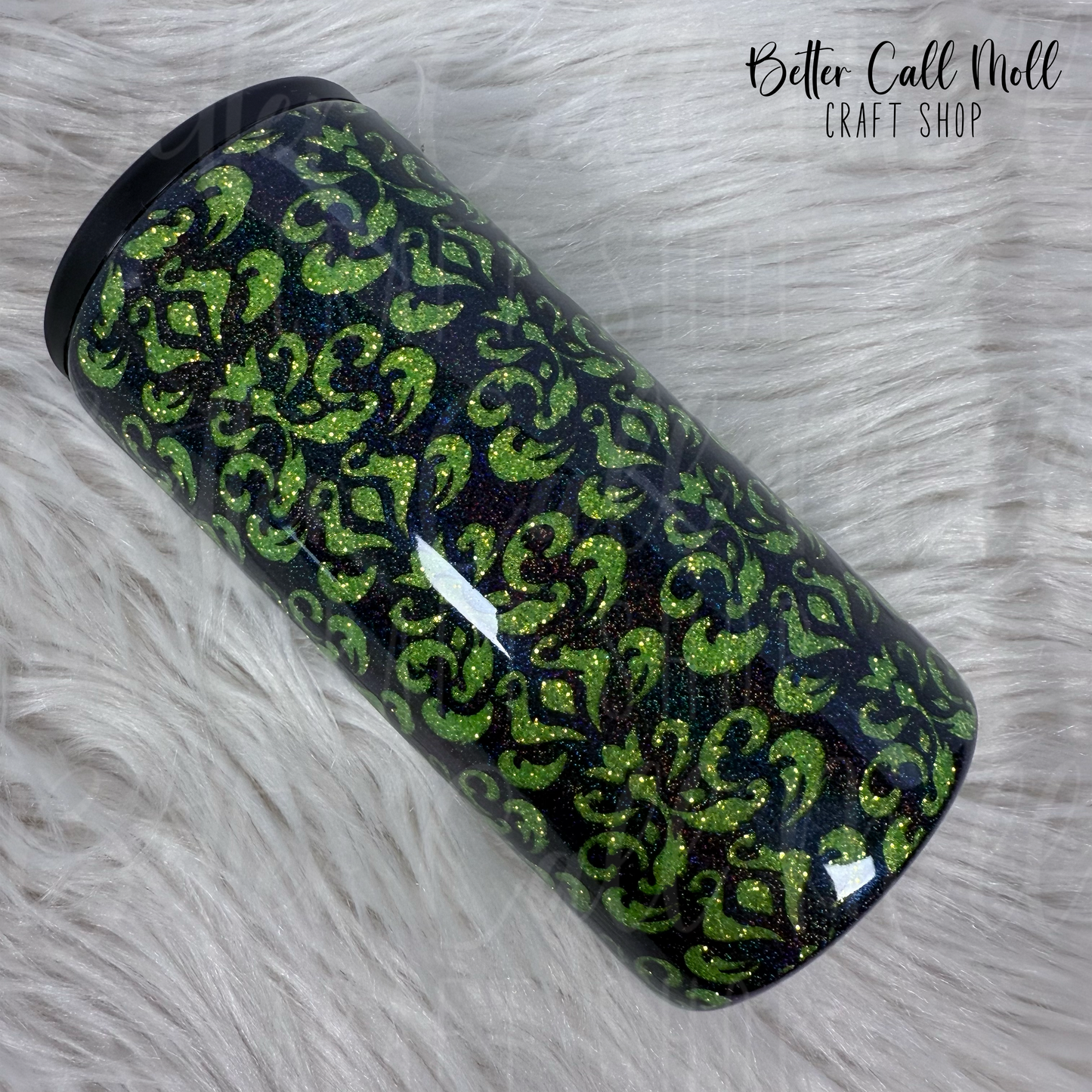 Slim Can Cooler Glitter Demask Insulated Stainless Steel Coated Tumbler