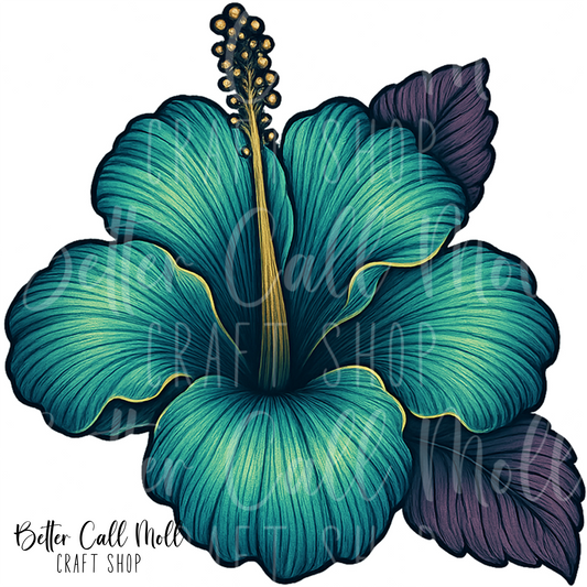 D196 - Teal Hibiscus UV DTF Decal
