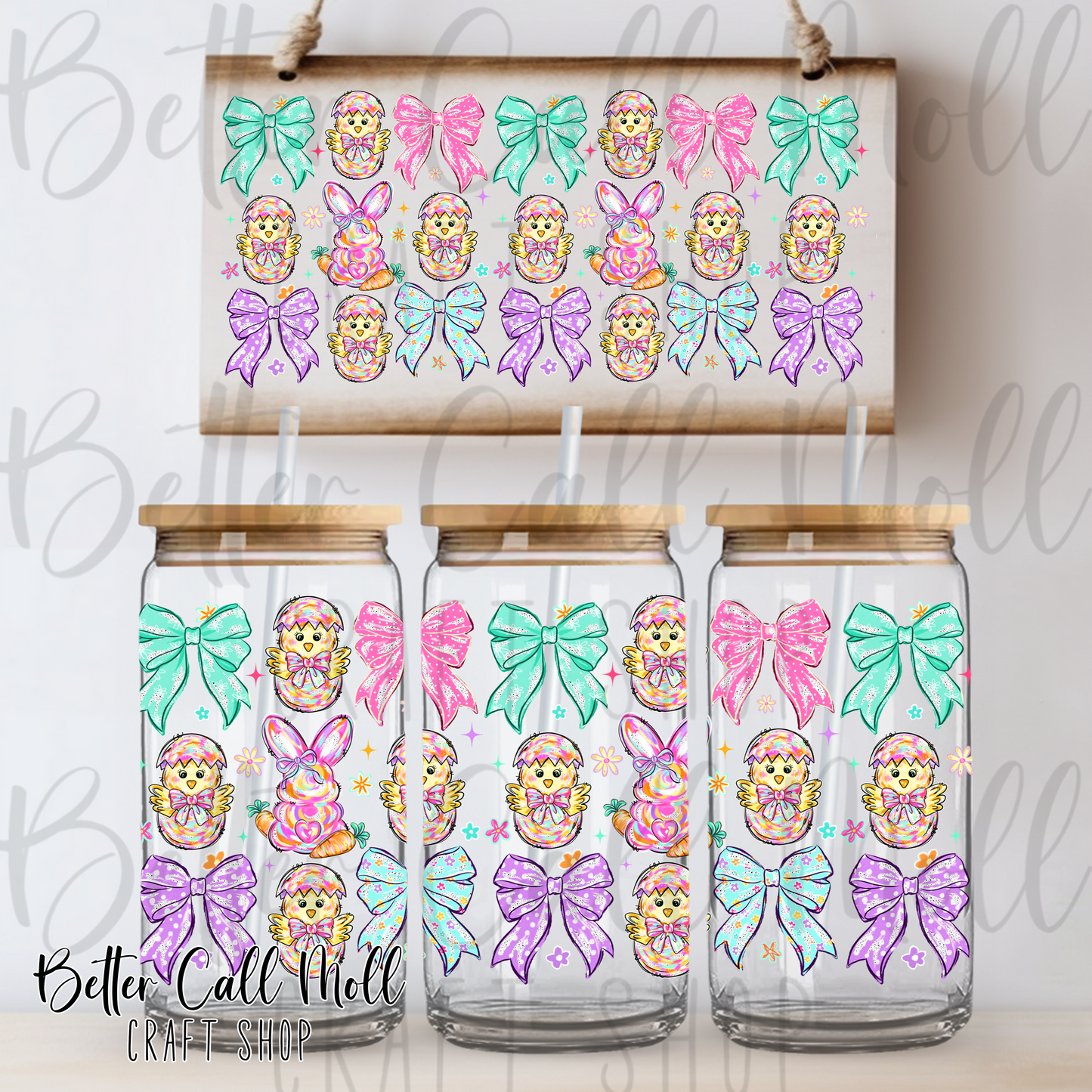 Easter Bows UV DTF 16oz Tumbler Wrap