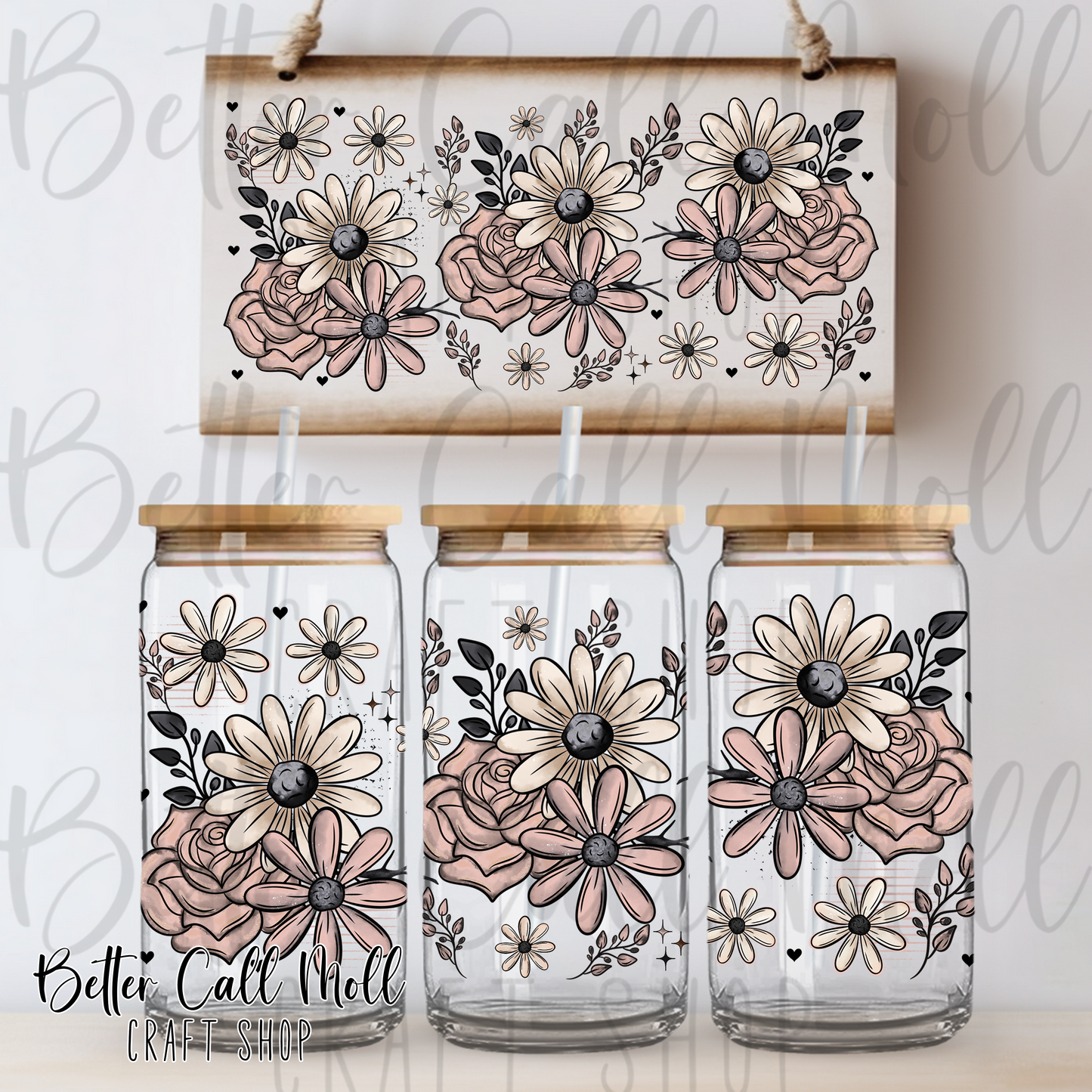 Neutral Florals UV DTF 16oz Tumbler Wrap
