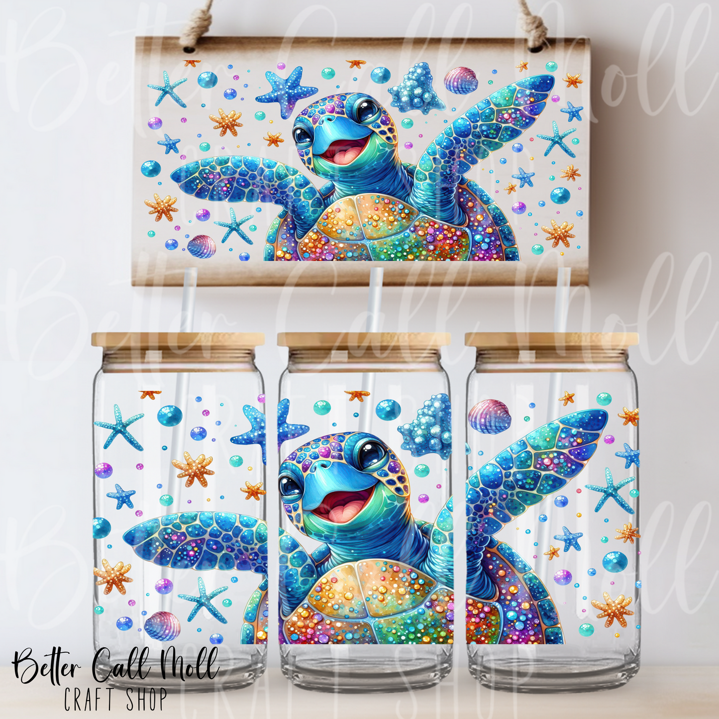 Happy Sea Turtle UV DTF 16oz Tumbler Wrap