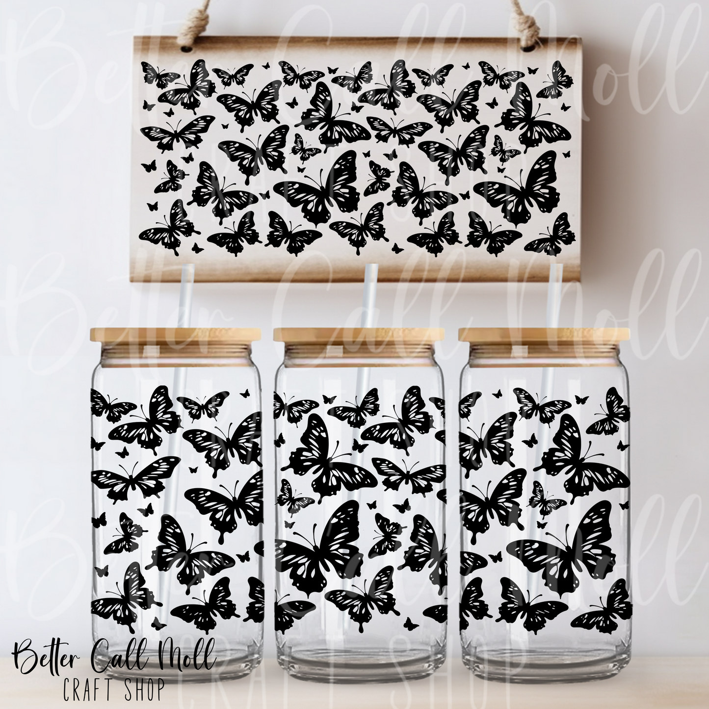 W157 - Butterfly Silhouettes UV DTF 16oz Tumbler Wrap