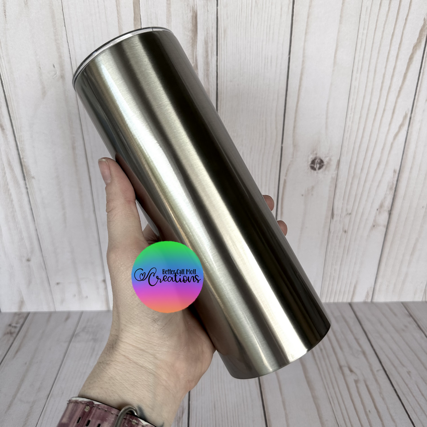 20oz Metallic Silver FLAT EDGE Skinny Sublimation Tumbler