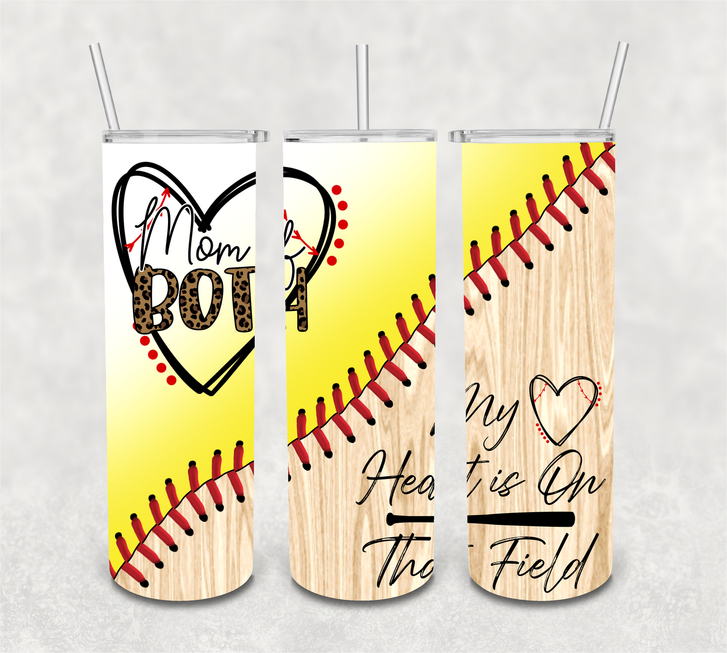 Mom of Both Baseball and Softball Blend Laces and Wooden Bat Design Digital Tumbler Wrap - seeamless