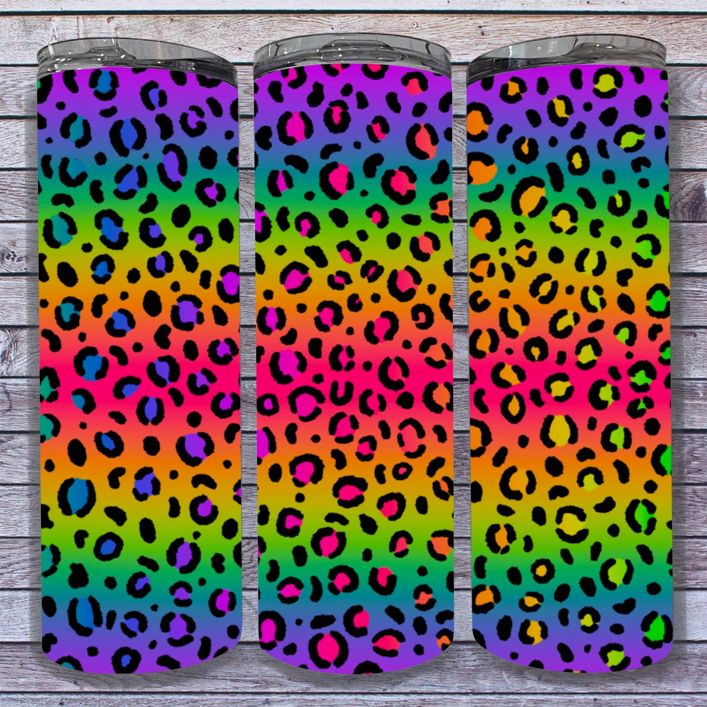 Rainbow Contrast Leopard Print Digital Tumbler Wrap - Seamless