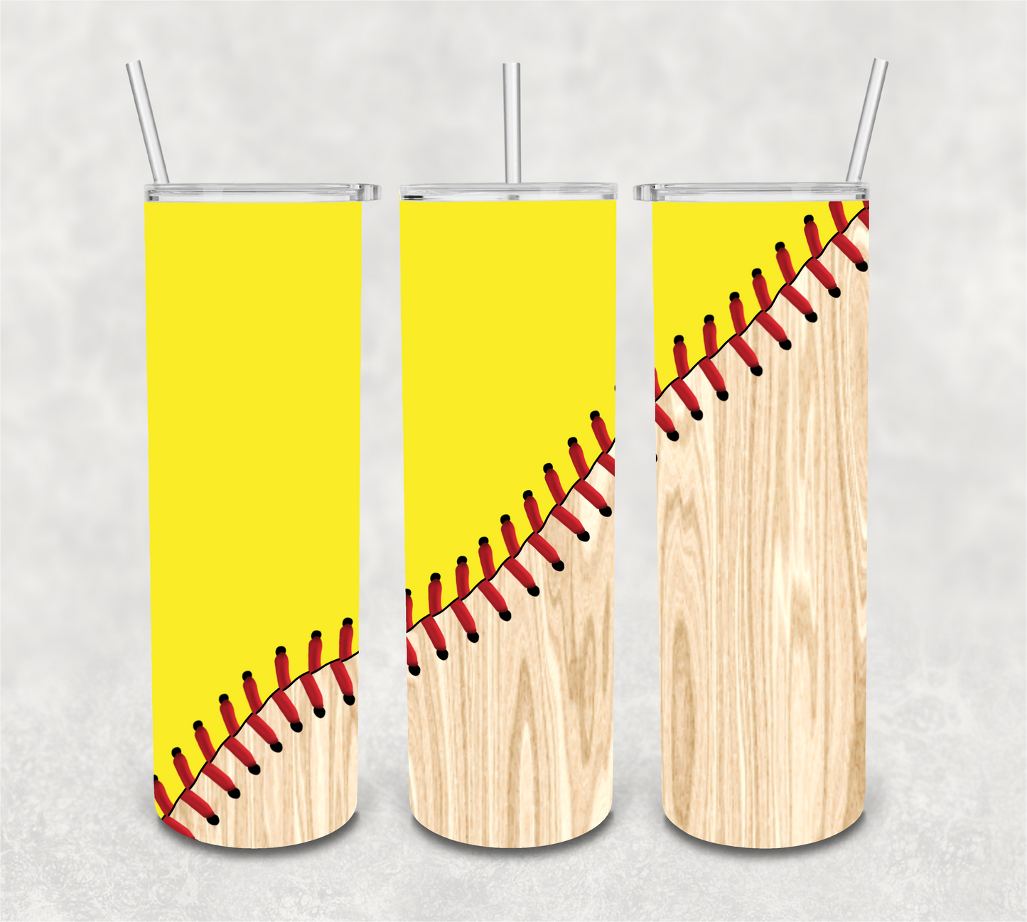Softball Laces and Wooden Bat Split Design DIGITAL Tumbler Wrap - PNG - Sublimation or Waterslide Wrap