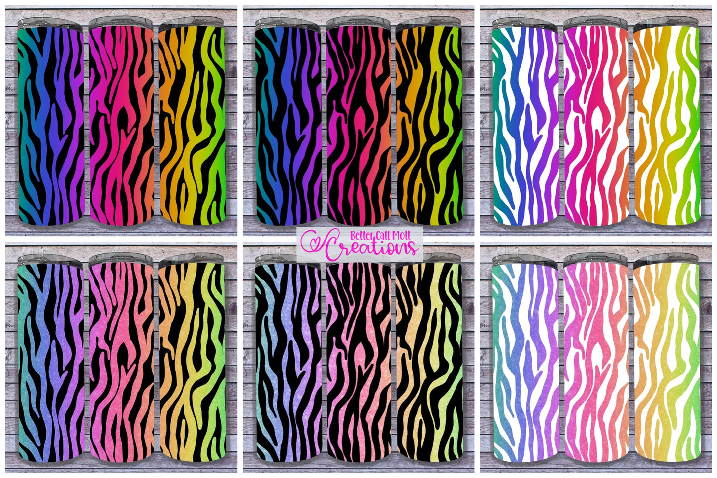 18 Rainbow Zebra Print Digital Tumbler Wrap - Seamless