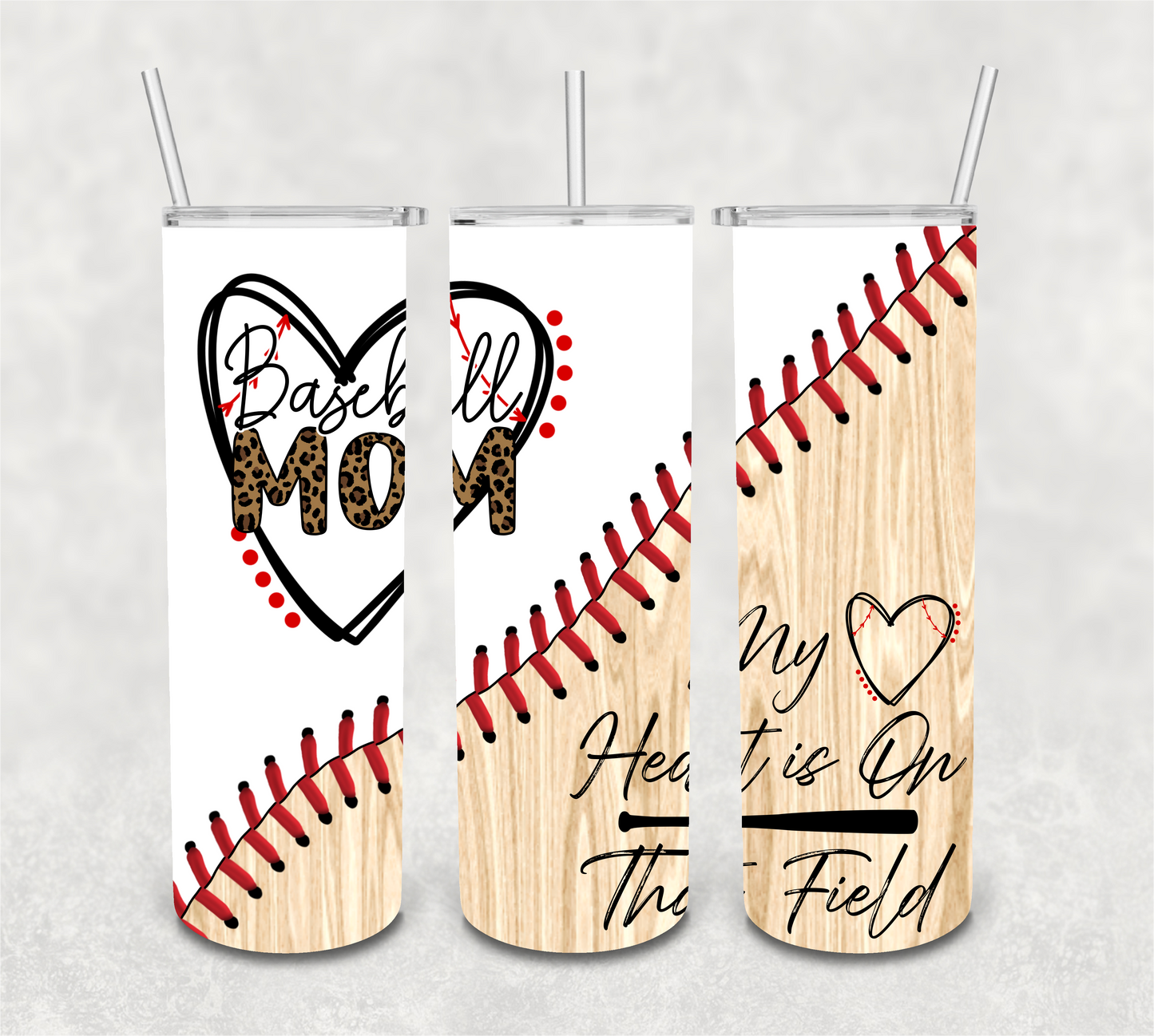 Baseball Mom Laces and Wooden Bat Split Design Digital Tumbler Wrap - Seamless