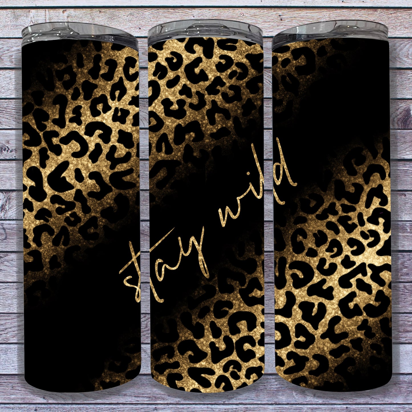 Stay Wild Glitter and Leopard Print Digital Tumbler Wrap - Seamless