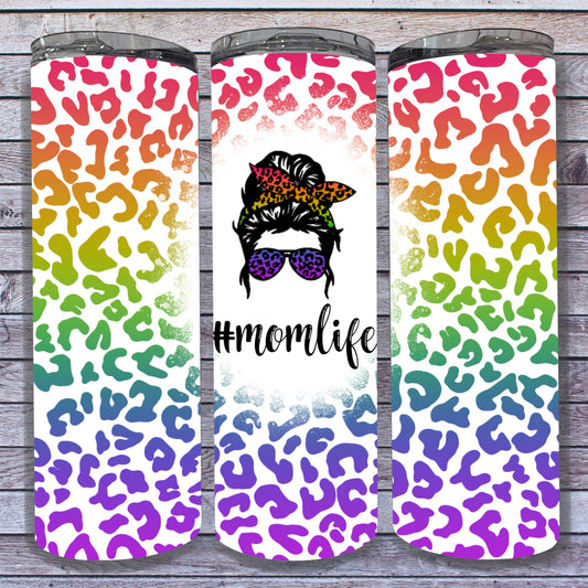 #momlife Rainbow Leopard Print Digital Tumbler Wrap - Seamless