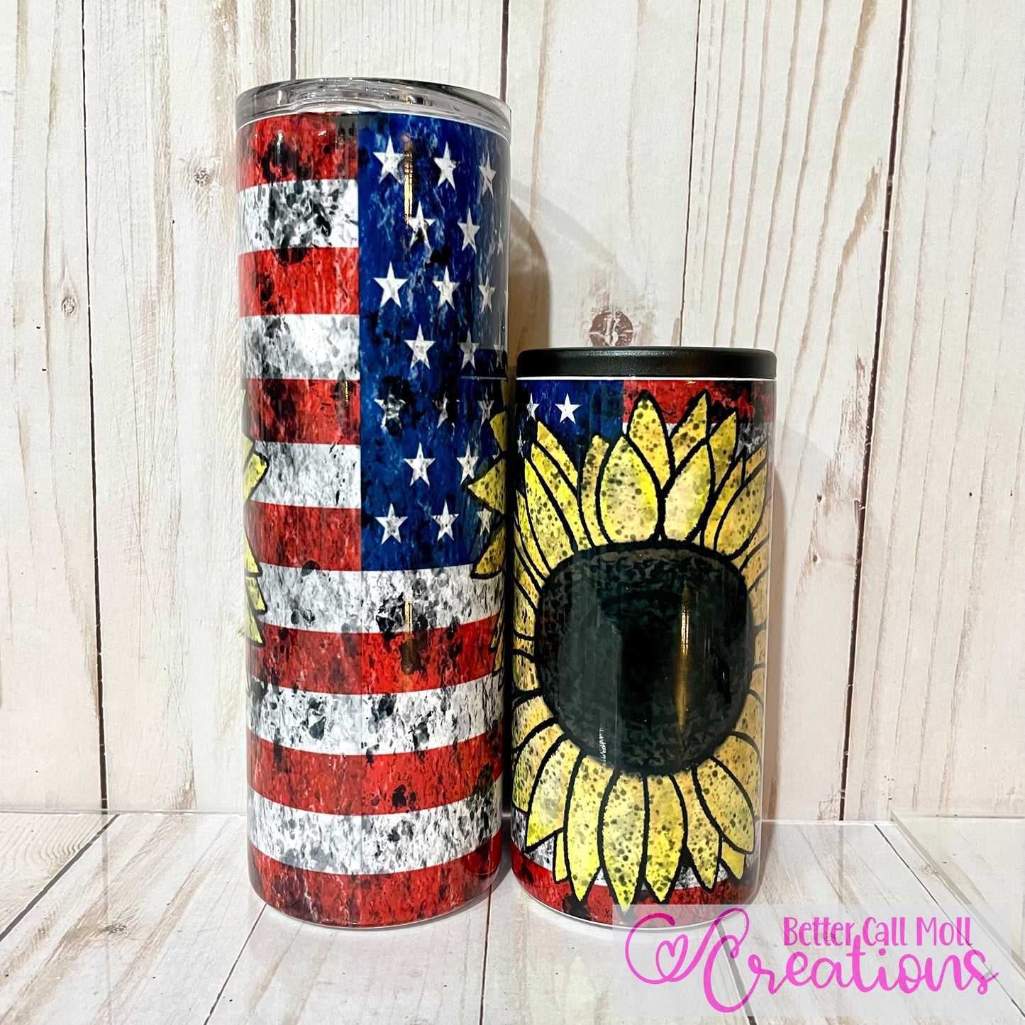 Distressed American Flag and Sunflower Digital Tumbler Wrap - Seamless