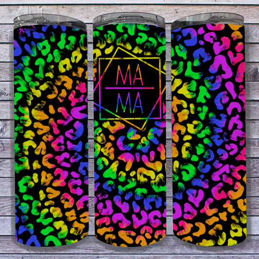 MAMA Tie Dye Leopard Print Rainbow Digital Tumbler Wrap - Seamless