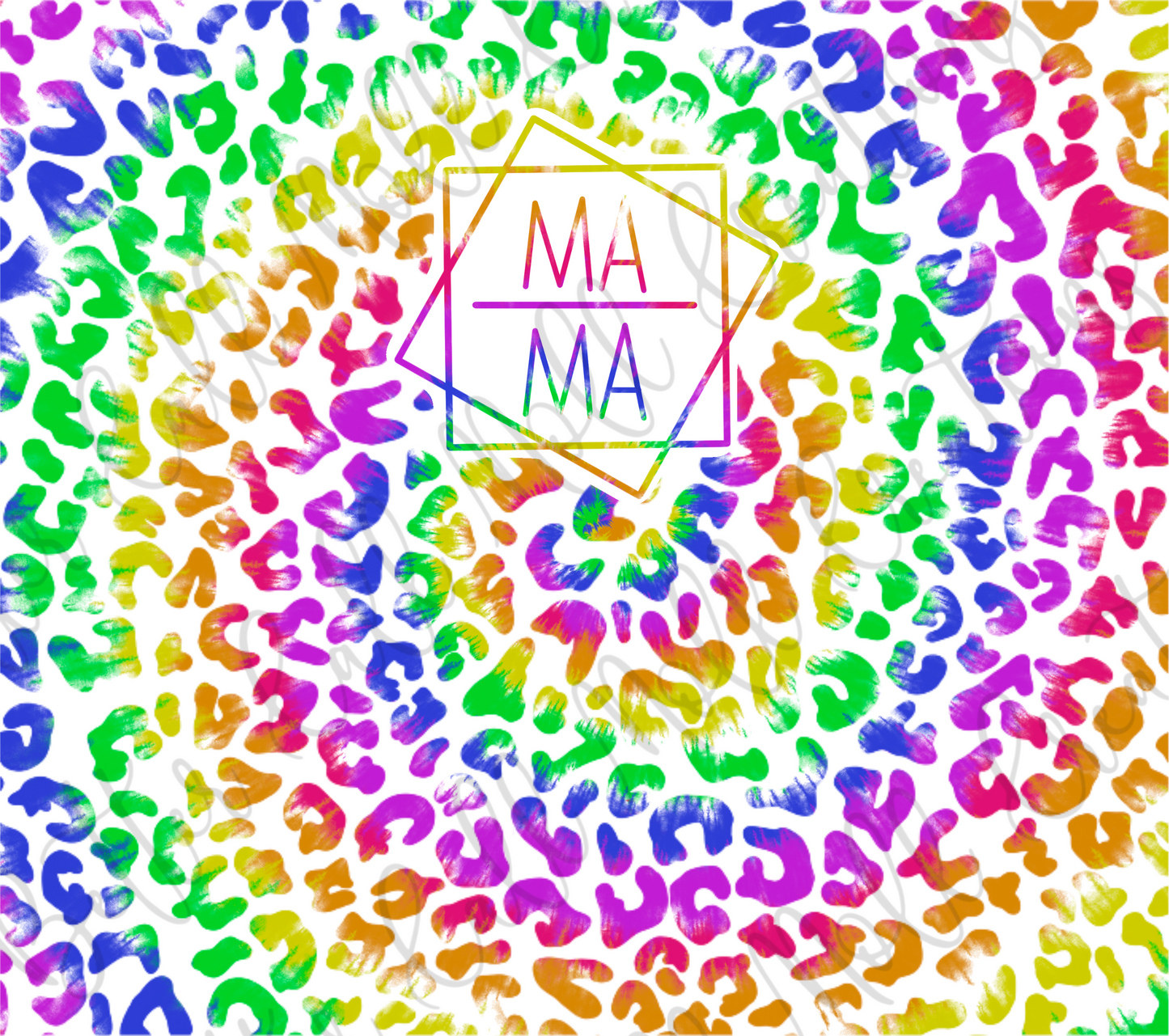 MAMA Tie Dye Leopard Print Rainbow Digital Tumbler Wrap - Seamless
