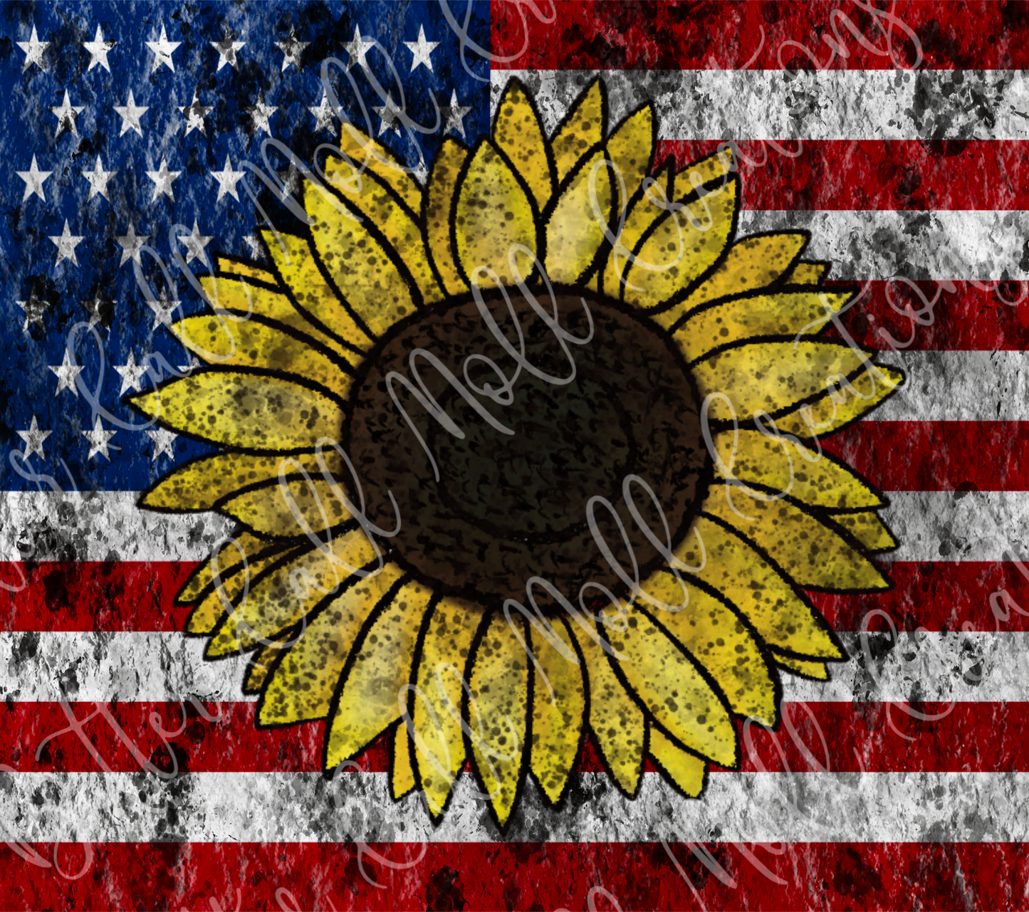 Distressed American Flag and Sunflower Digital Tumbler Wrap - Seamless