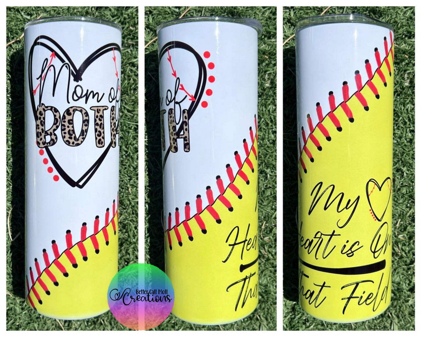 Mom of Both Baseball and Softball Split Laces Design Digital Tumbler Wrap - Seamless