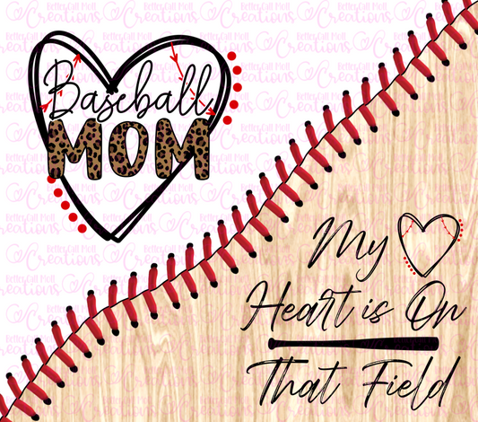 Baseball Mom Laces and Wooden Bat Split Design Digital Tumbler Wrap - Seamless