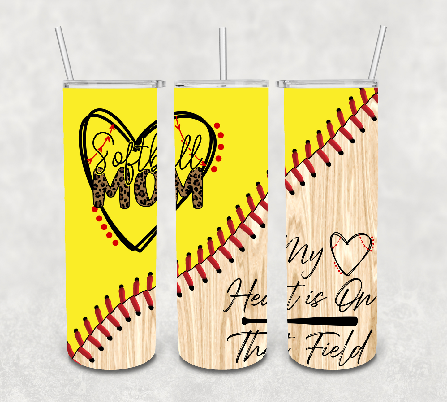 Softball Mom Laces and Wooden Bat Split Design Digital Tumbler Wrap - Seamless
