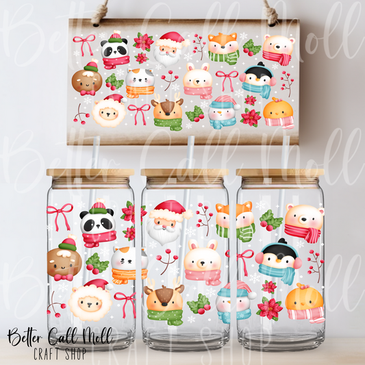 Christmas Animals UV DTF 16oz Tumbler Wrap
