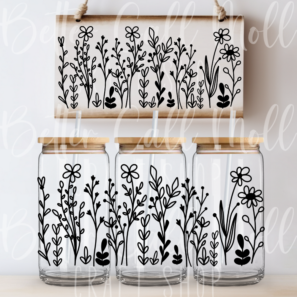 W120 - Floral Outlines 2 UV DTF 16oz Tumbler Wrap