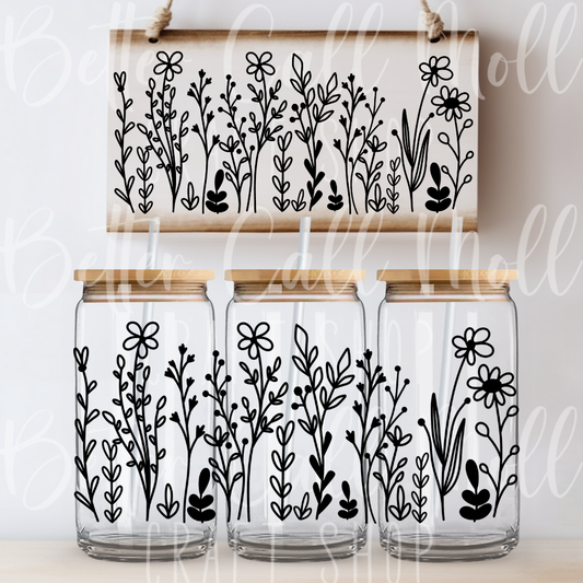 W120 - Floral Outlines 2 UV DTF 16oz Tumbler Wrap