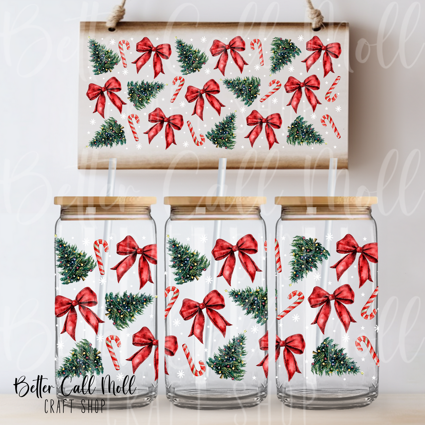 Christmas Trees and Bows UV DTF 16oz Tumbler Wrap