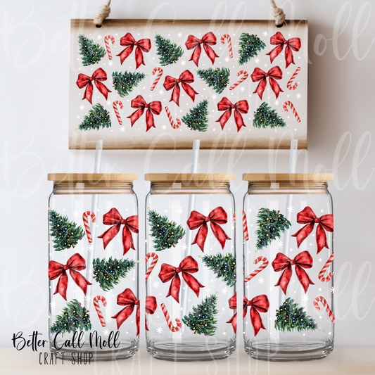Christmas Trees and Bows UV DTF 16oz Tumbler Wrap