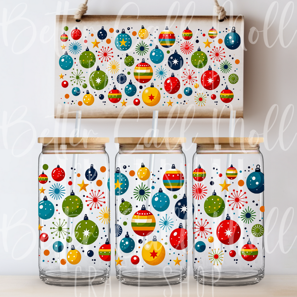 W125 - Christmas Bulbs UV DTF 16oz Tumbler Wrap