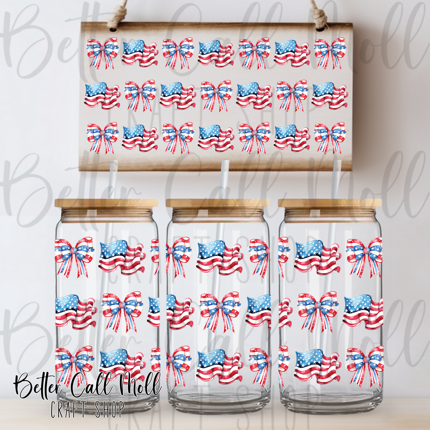 Patriotic Flags & Bows UV DTF 16oz Tumbler Wrap