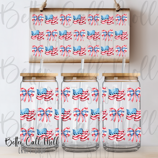 Patriotic Flags & Bows UV DTF 16oz Tumbler Wrap