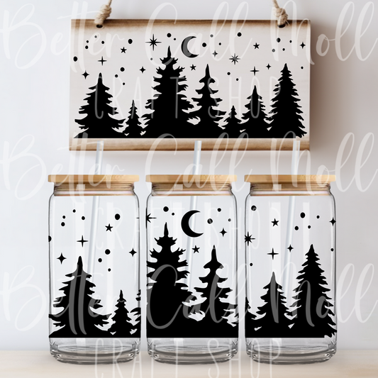 W077 - Night Trees UV DTF 16oz Tumbler Wrap