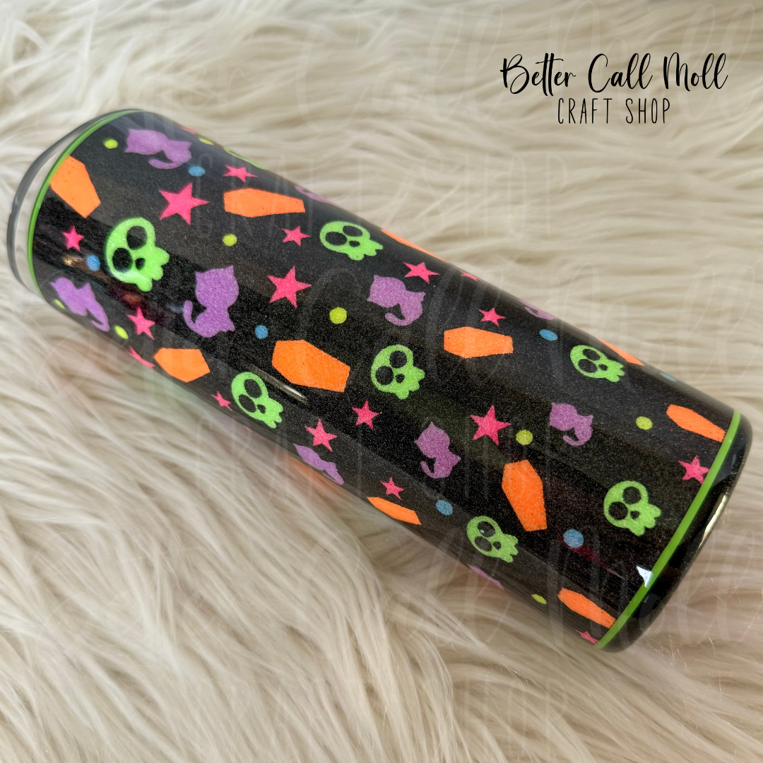 20oz Neon Glitter Halloween Insulated Stainless Steel Coated Tumbler