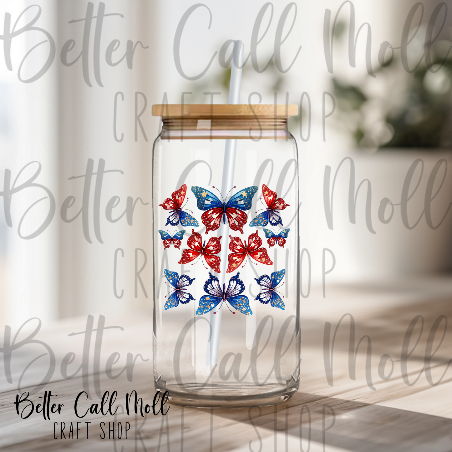 Red White and Blue Butterflies UV DTF Decal