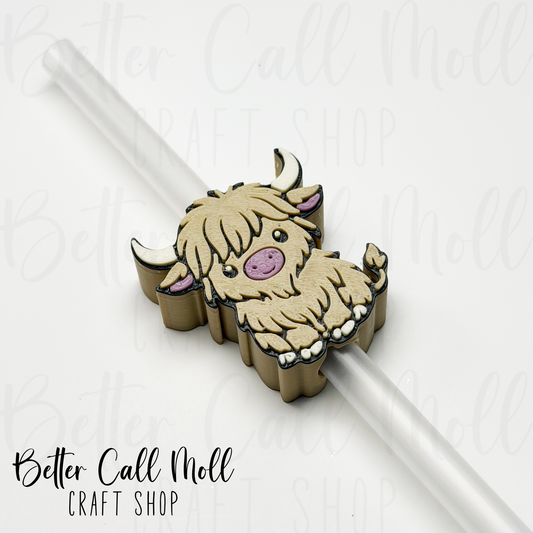 Tan Highland Cow 3D Straw Topper
