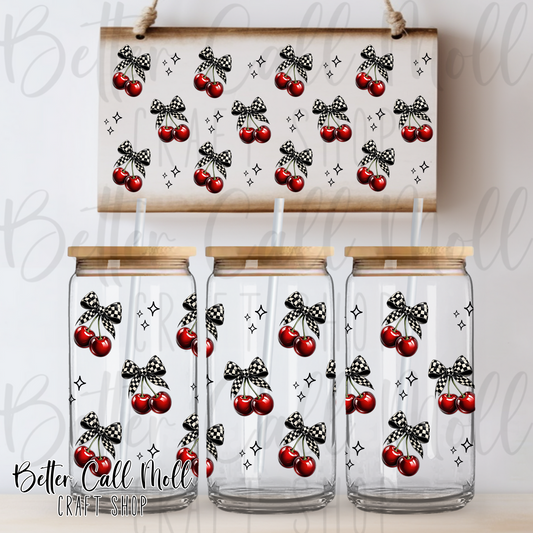 Cherry Checker Bows UV DTF 16oz Tumbler Wrap