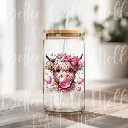 D128 - Bubble Gum Highland Cow UV DTF Decal