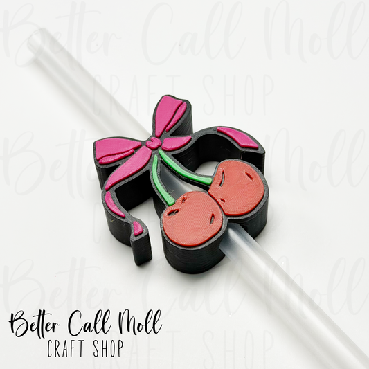 Cherries Bow 3D Straw Topper