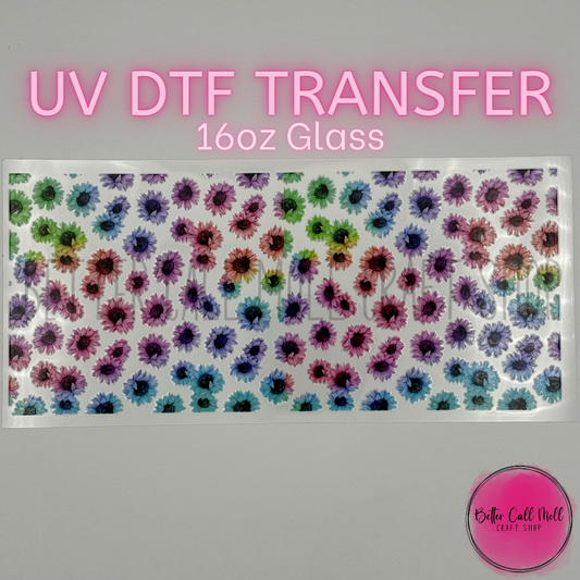 Colorful Sunflowers UV DTF 16oz Glass Tumbler Wrap