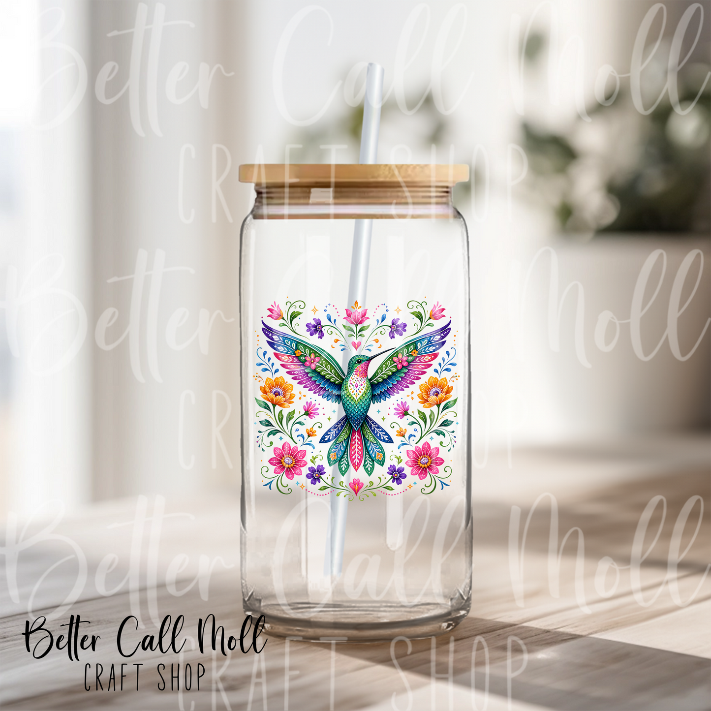 Floral Hummingbird UV DTF Decal