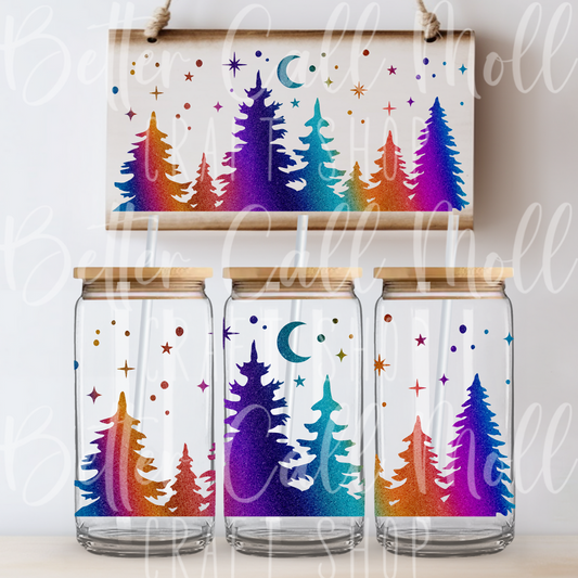 W076 - Colorful Night Trees UV DTF 16oz Tumbler Wrap