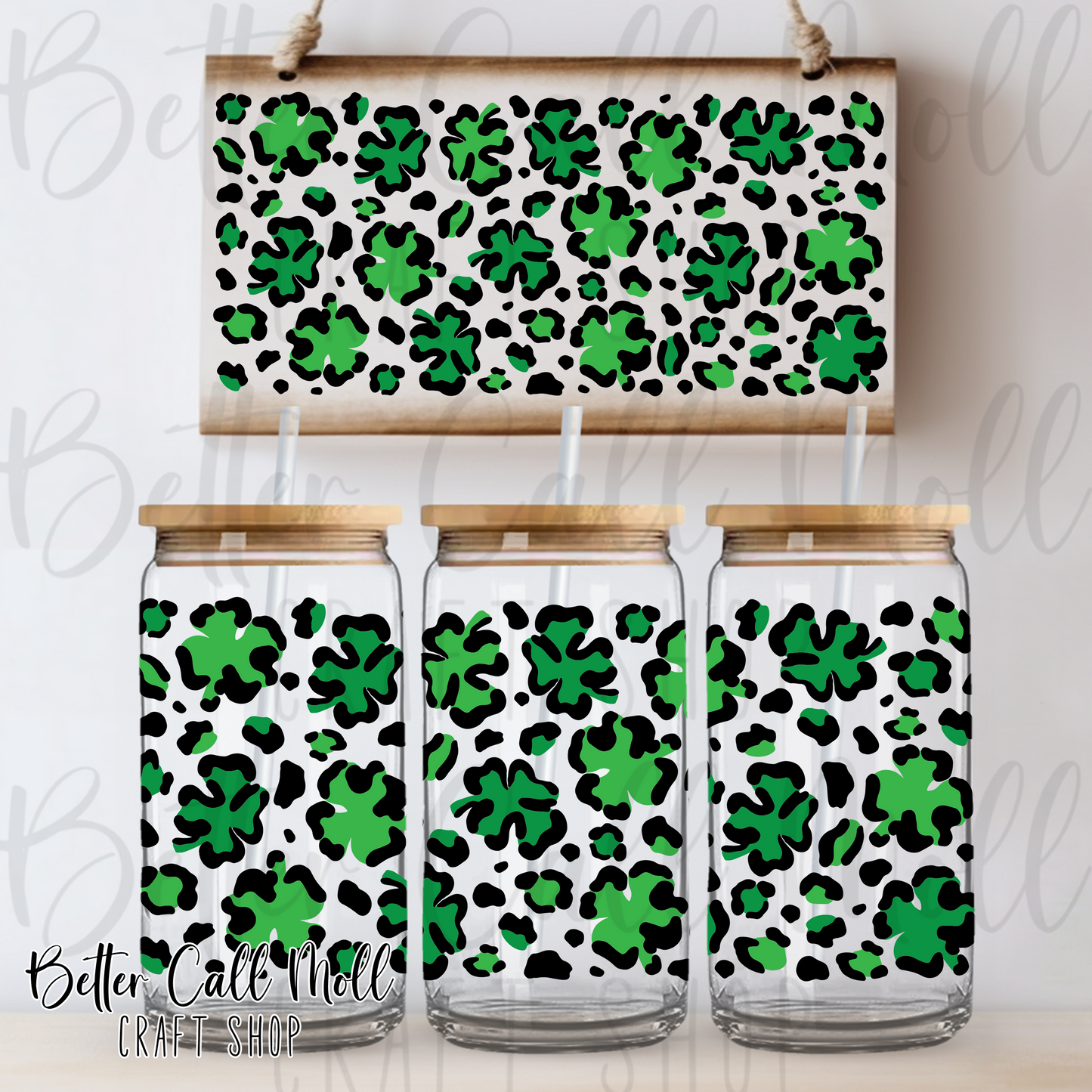 Leopard Spot Shamrocks UV DTF 16oz Tumbler Wrap