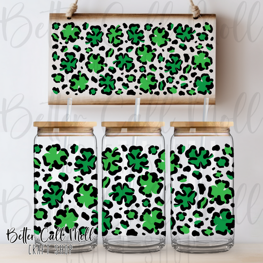 Leopard Spot Shamrocks UV DTF 16oz Tumbler Wrap